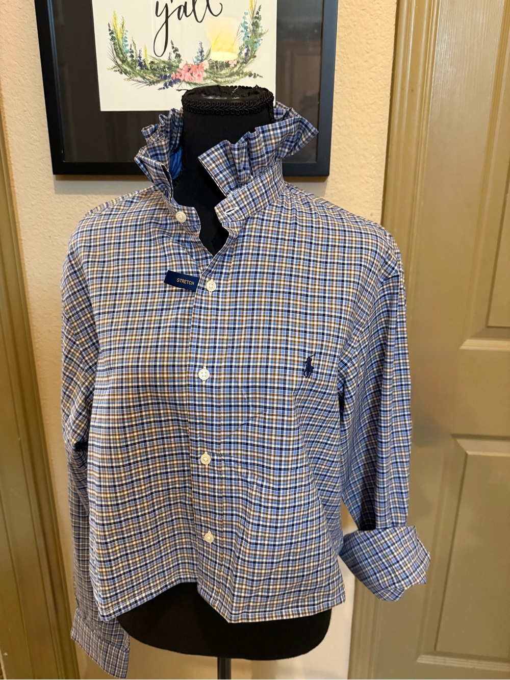 Polo by Ralph Lauren Blue and White Checked Button-Down Shirt nwot - Upcycled